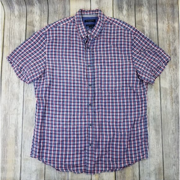 Banana Republic Other - Banana Republic Button Up Shirt Mens Size L Plaid Short Sleeves Camden Fit Linen